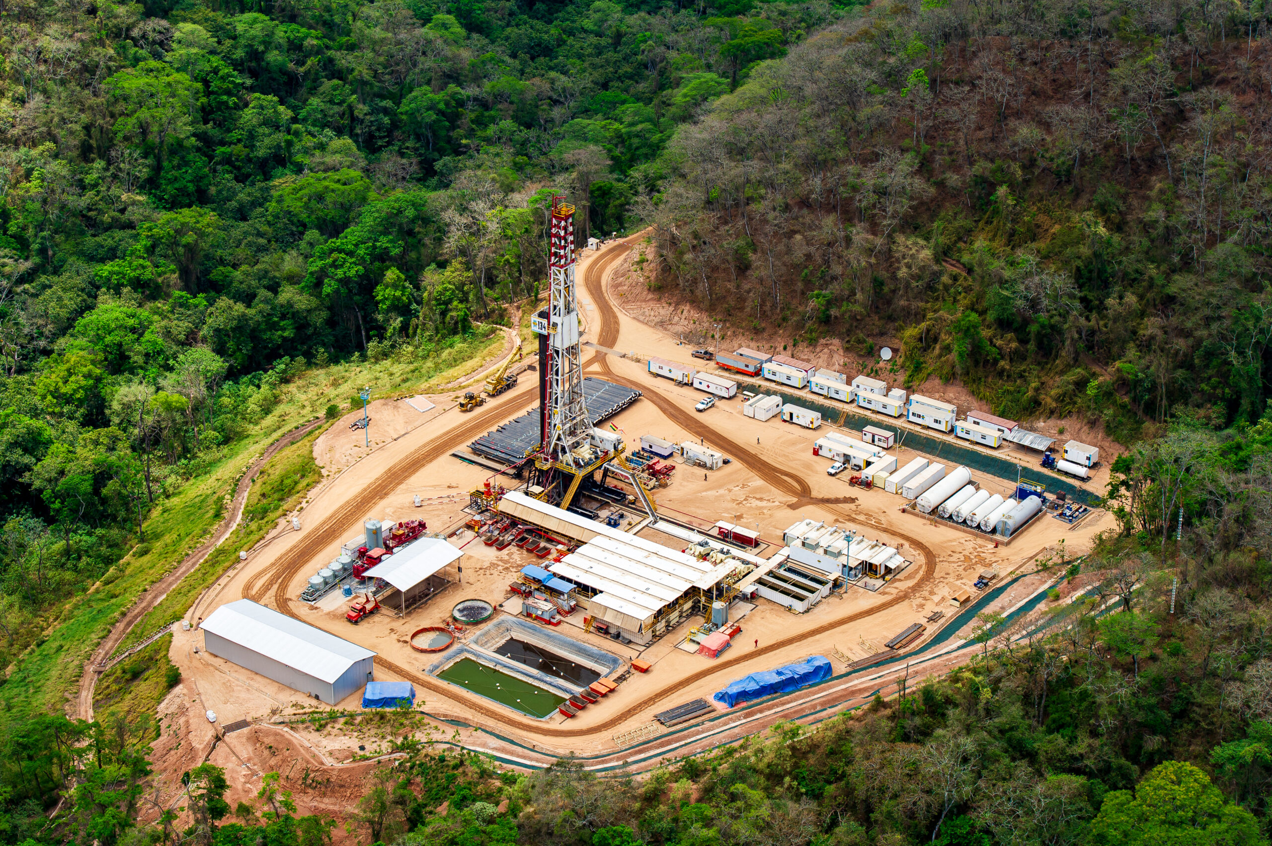 Aerial view of operations at the Incahuasi gas field, Bolivia
